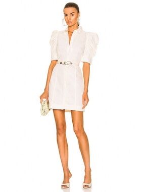 FRAME Gillian Puff Sleeve Button-Up Denim Dress Ecru White Size S